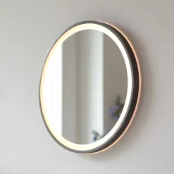 LED-vægspejl VIDRO, grå, Ø 46 cm, powerbank, afbryder