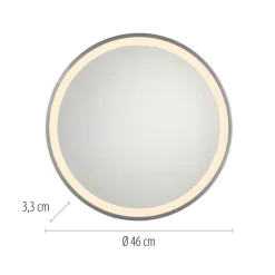 LED-vægspejl VIDRO, grå, Ø 46 cm, powerbank, afbryder