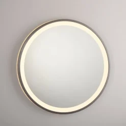 LED-vægspejl VIDRO, grå, Ø 46 cm, powerbank, afbryder