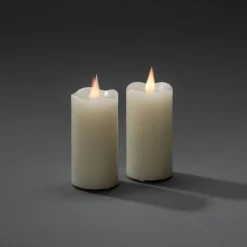 LED-vokslys creme, lysfarve ravgul, Ø 7,5 cm 2 stk