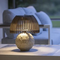 Les Jardins LED-bordlampe Alba, grå/beige, højde 41 cm