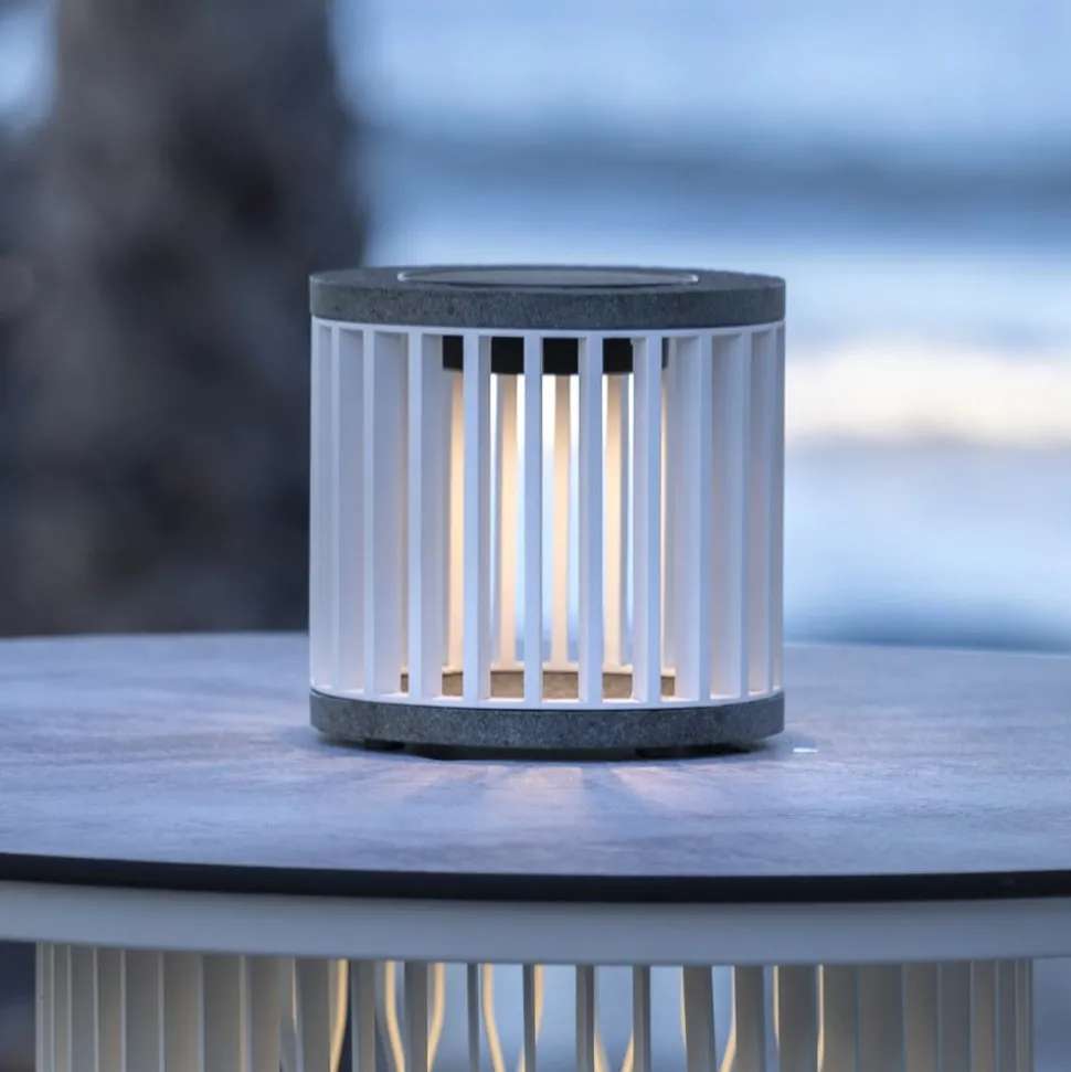 Les Jardins LED-solcellebordlampe Halo, hvid, aluminium/granit