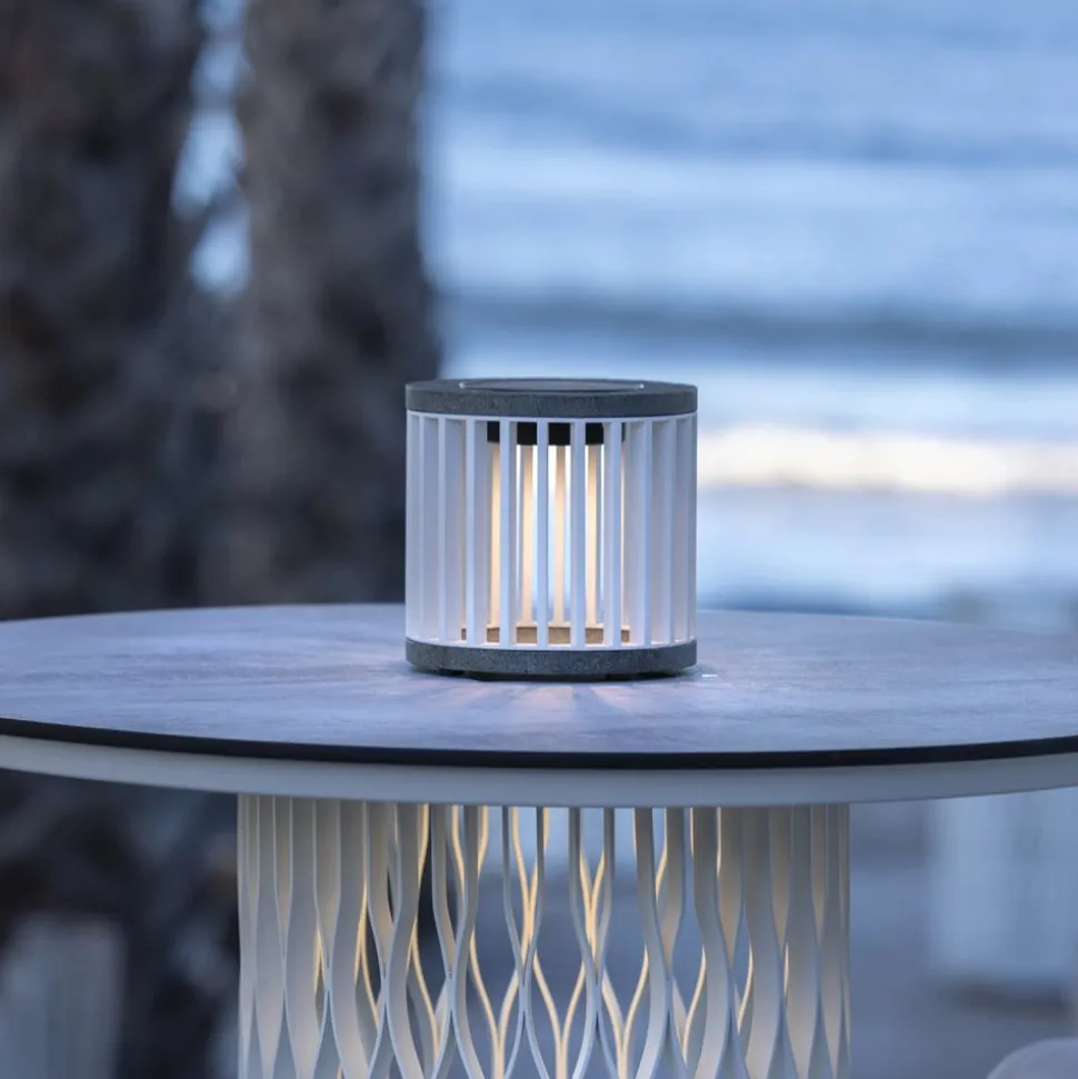 Les Jardins LED-solcellebordlampe Halo, hvid, aluminium/granit