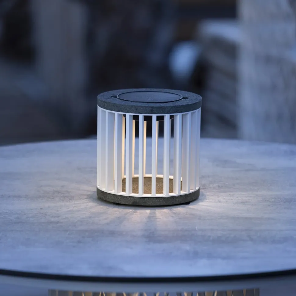 Les Jardins LED-solcellebordlampe Halo, hvid, aluminium/granit