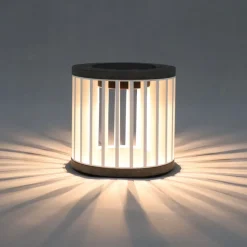 Les Jardins LED-solcellebordlampe Halo, hvid, aluminium/granit