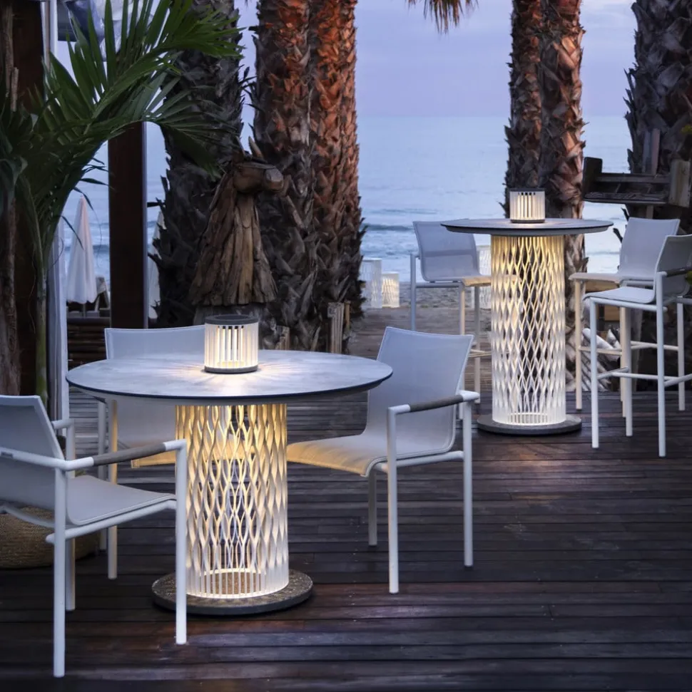 Les Jardins LED-solcellebordlampe Halo, hvid, aluminium/granit