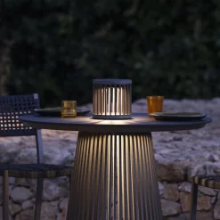 Les Jardins LED-solcellebordlampe Halo, grå, aluminium/granit