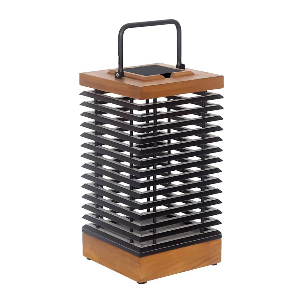 Les Jardins LED-solcellelanterne Tekura, teak/grå, 46,5 cm