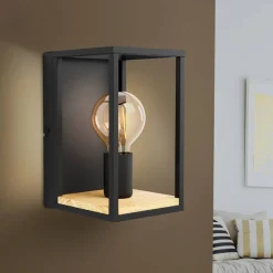 Libertad væglampe, bredde 14 cm, sort/træ, stål