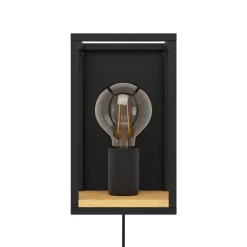 Libertad væglampe, bredde 14 cm, sort/træ, stål