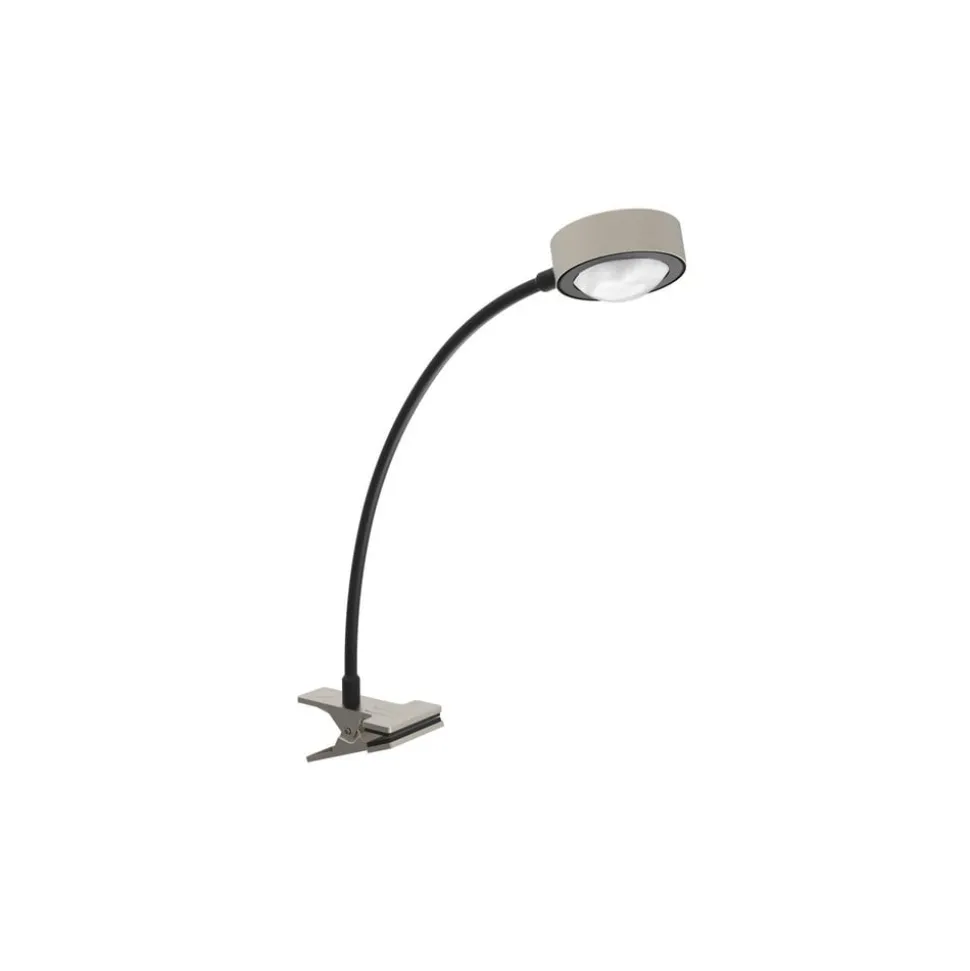LIGHTME bordlampe Powerlens Flex, klemme, titaniumfarvet