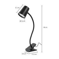 Lindby Ailina LED-bordlampe, klemmefod, sort