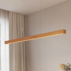 Lindby Alimara LED-hængelampe i træ, træ, længde 138 cm