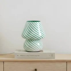 Lindby Andriana bordlampe, grøn/hvid, glas, Ø 15 cm