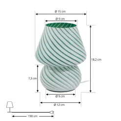 Lindby Andriana bordlampe, grøn/hvid, glas, Ø 15 cm