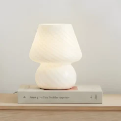 Lindby Andriana bordlampe, hvid, glas, Ø 15 cm