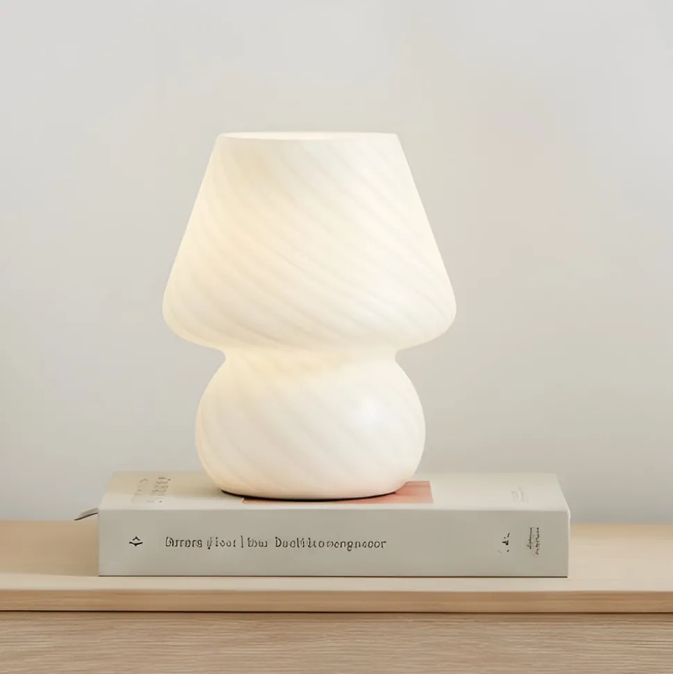 Lindby Andriana bordlampe, hvid, glas, Ø 15 cm