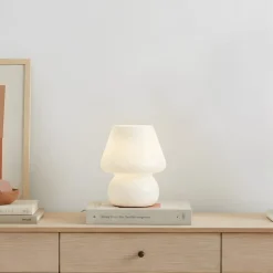 Lindby Andriana bordlampe, hvid, glas, Ø 15 cm