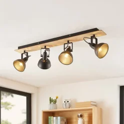 Lindby Aylis loftlampe, 4 lyskilder, 82 cm, sort, træ, E14