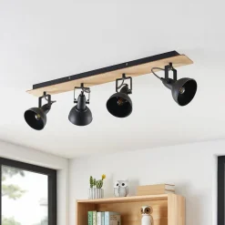 Lindby Aylis loftlampe, 4 lyskilder, 82 cm, sort, træ, E14