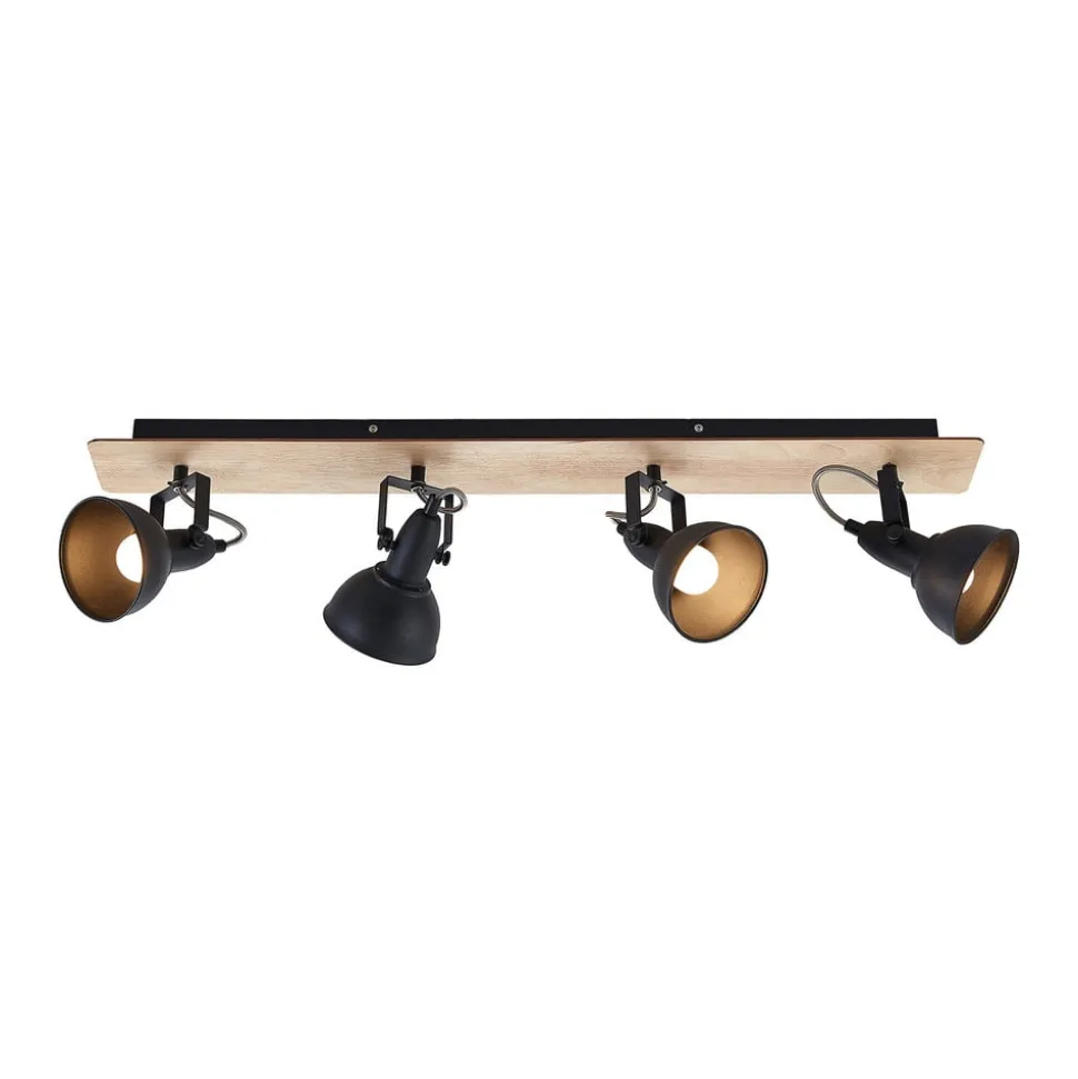 Lindby Aylis loftlampe, 4 lyskilder, 82 cm, sort, træ, E14