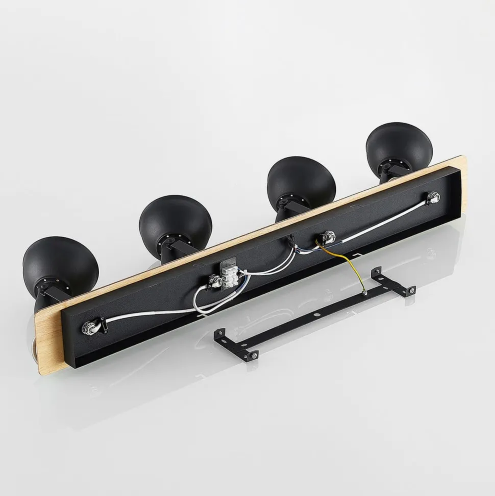 Lindby Aylis loftlampe, 4 lyskilder, 82 cm, sort, træ, E14