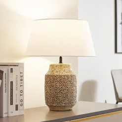 Lindby bordlampe Aelith, Ø 40 cm, brun, keramik, E27