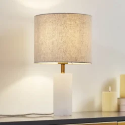 Lindby bordlampe Alabaster, hvid/beige, Ø 25 cm, marmor, E27