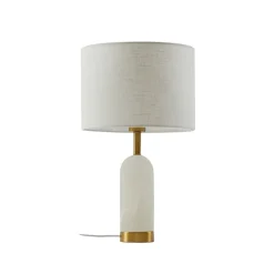 Lindby bordlampe alabast, hvid/guld, Ø 30 cm, marmor, E27