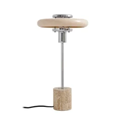Lindby bordlampe Branford, retro, beige, metal/travertin