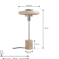 Lindby bordlampe Branford, retro, beige, metal/travertin
