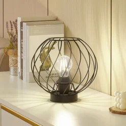 Lindby bordlampe Danika, sort, metal, Ø 25 cm