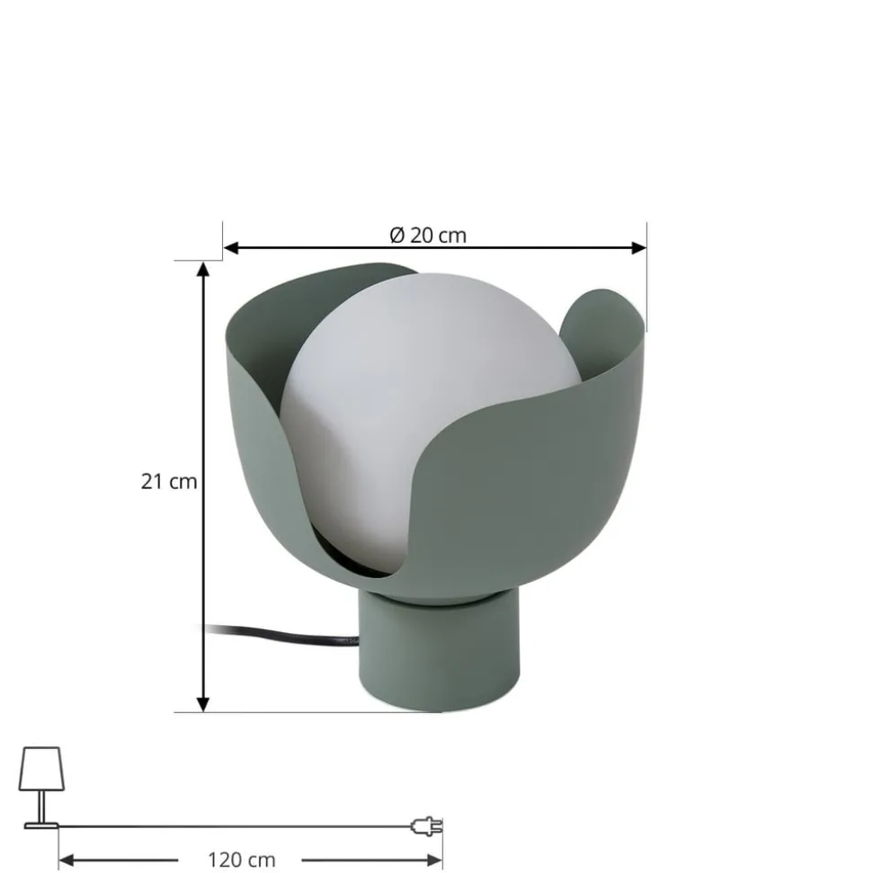 Lindby bordlampe Fiora, grøn, glas, metal, Ø 20 cm