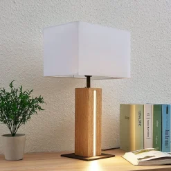 Lindby bordlampe Garry, 2 lyskilder, hvid, træ, 53 cm, E27