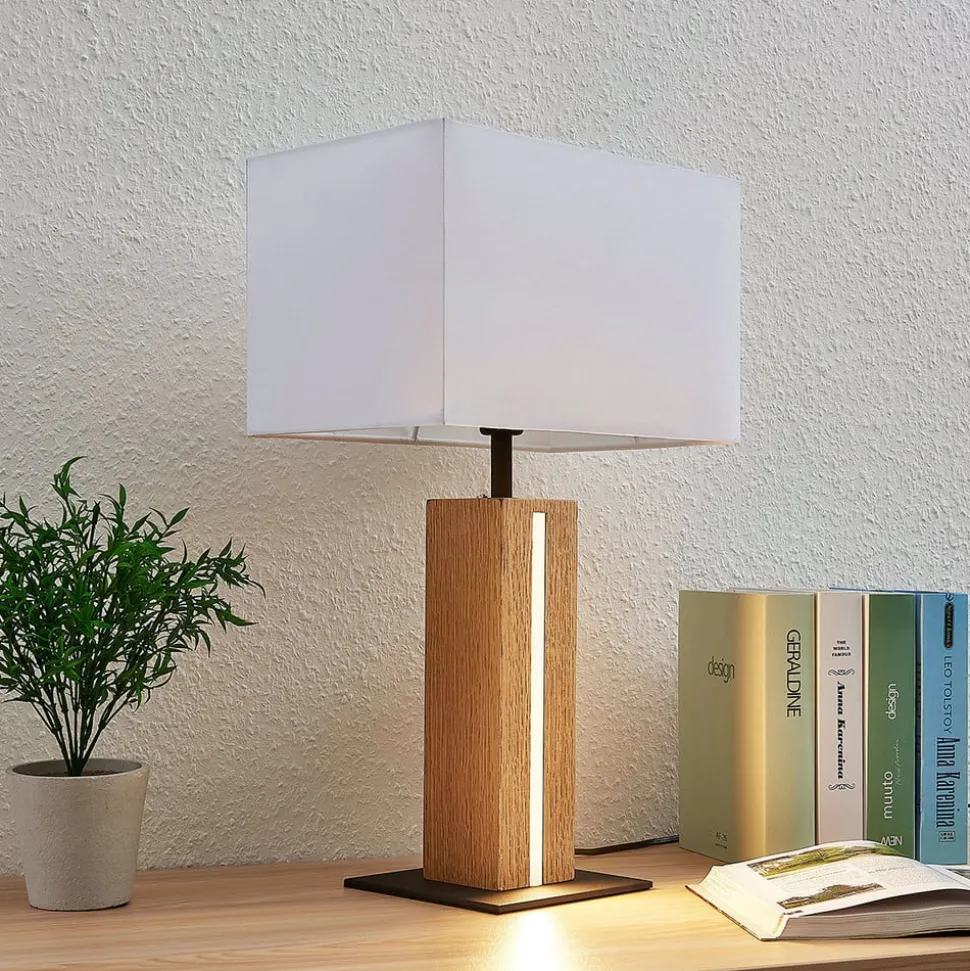 Lindby bordlampe Garry, 2 lyskilder, hvid, træ, 53 cm, E27