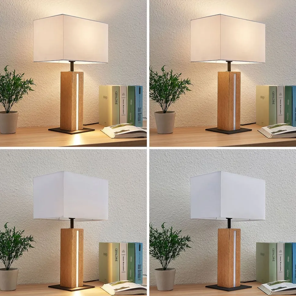 Lindby bordlampe Garry, 2 lyskilder, hvid, træ, 53 cm, E27