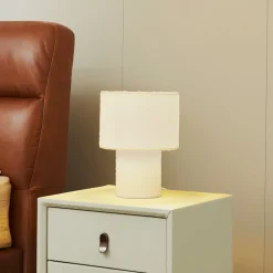 Lindby bordlampe Jone, hvid, tekstil, 30 cm