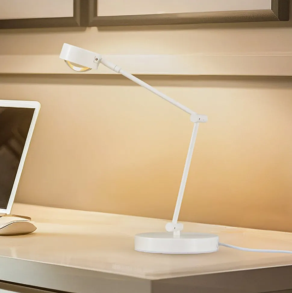 Lindby bordlampe Jyla, hvid, linse, 4200K, GX53, jern