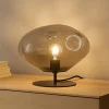 Lindby bordlampe Lelia, røggrå, glas, metal, Ø 35 cm