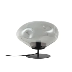 Lindby bordlampe Lelia, røggrå, glas, metal, Ø 35 cm