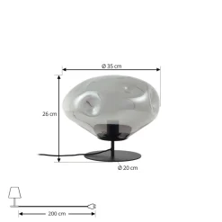 Lindby bordlampe Lelia, røggrå, glas, metal, Ø 35 cm