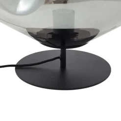 Lindby bordlampe Lelia, røggrå, glas, metal, Ø 35 cm