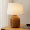 Lindby bordlampe Lirenda, højde 52 cm, rattan, natur/hvid