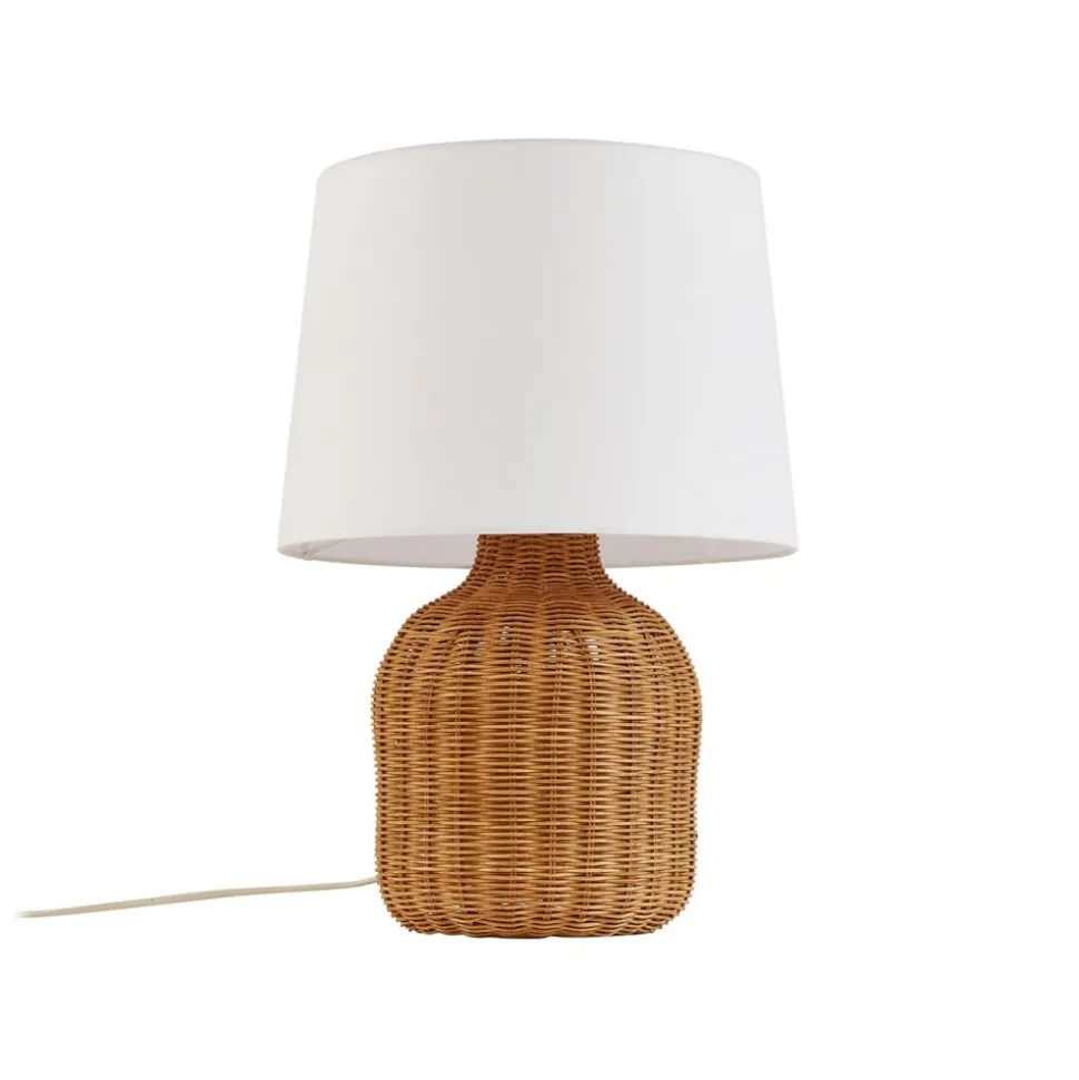 Lindby bordlampe Lirenda, højde 52 cm, rattan, natur/hvid