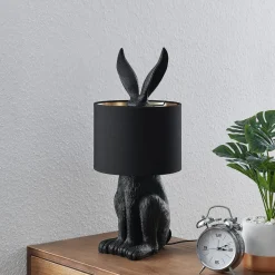 Lindby bordlampe Lorentina, 56 cm, kanin, sort, tekstil