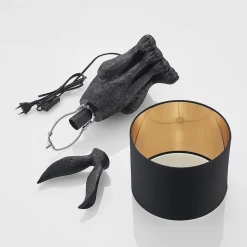 Lindby bordlampe Lorentina, 56 cm, kanin, sort, tekstil