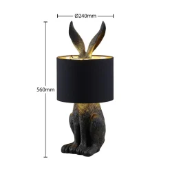 Lindby bordlampe Lorentina, 56 cm, kanin, sort, tekstil
