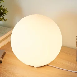 Lindby bordlampe Marike, hvid, glas, kugle, Ø 25 cm, E27