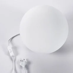 Lindby bordlampe Marike, hvid, glas, kugle, Ø 25 cm, E27