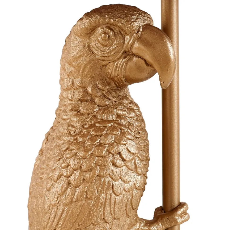 Lindby bordlampe Marula, guld, blomsterprint, tekstil, E27